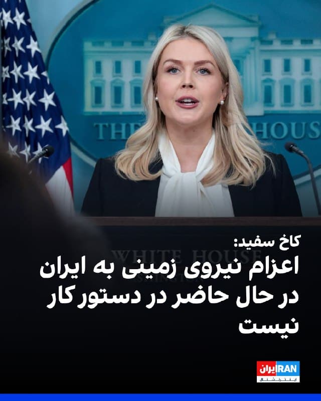 کارولین لیویت، سخنگوی کاخ سفید، گفت اعزام نیروی زمینی آمریکا به ایران «در حال حاضر» بخشی از طرح عملیات نظامی این کشور نیست. او گفت: «اعزام نیروی زمینی در حال حاضر بخشی از طرح این عملیات نیست، اما هرگز گزینههای نظامی را از جانب رییسجمهوری آمریکا کنار نمیگذارم و او نیز چنین نمیکند.»
🏁 🇬🇧 IranintlTV

🤖 @VahidOOnLine