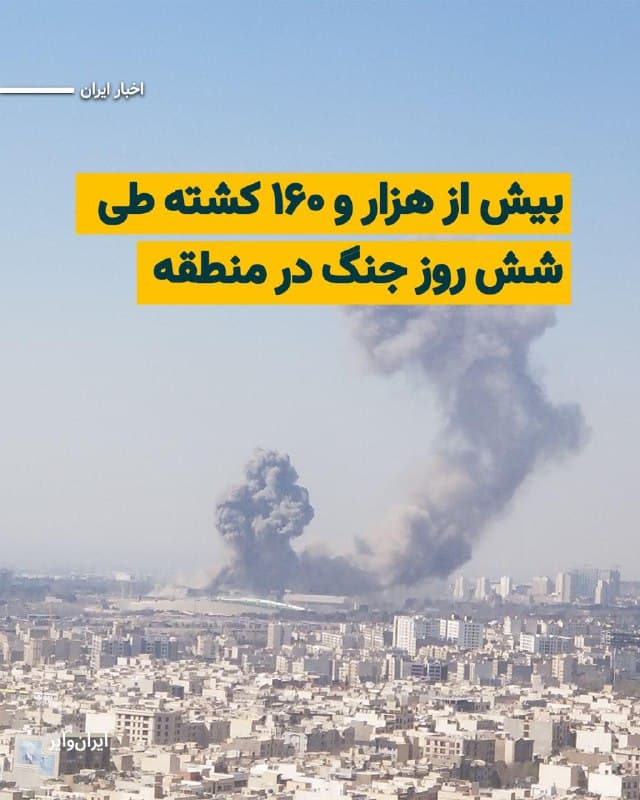 خبرگزاری «رویترز» آماری از کشتههای جنگ آمریکا و اسراییل با ایران را در کشورهای مختلف منتشر کرده است. بنابر این آمار، تا روز ششم جنگ، بهنقل از سازمان هلال احمر دستکم هزار و ۴۵ نفر در ایران کشته شدهاند.
بخوانید: iranwire.org
🇺🇸  Farsi_Iranwire

🤖 @VahidHeadline