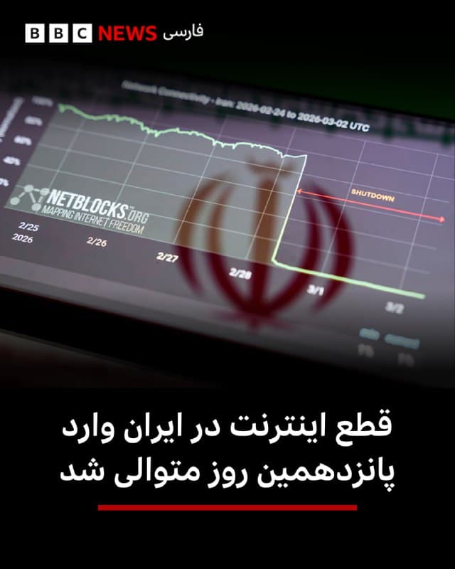 🔻اینترنت در ایران در پانزدهمین روز از جنگ آمریکا و اسرائیل با ایران همچنان قطع است و تاریکی دیجیتال در این کشور وارد سومین هفته شده است.

نت بلاکس، نهاد دادههای پایش اینترنت در تازهترین بهروزرسانی خود از وضعیت اینترنت ایران گفته است «پس از ۳۳۶ ساعت، مردم همچنان با جهان خارج قطع ارتباط هستند و تنها به یک اینترانت داخلی محدود دسترسی دارند.»

برخی حسابها و کاربران مورد تأیید حکومت از طریق دسترسی به آنچه که به به سیمکارت سفید مشهور شده، همچنان امکان اتصال به اینترنت دارند.

جمهوری اسلامی ایران پیشتر نیز در جریان اعتراضات دیماه و همچنین در دوره جنگ ۱۲روزه دست به قطع سراسری اینترنت زده بود.

📸GettyImages

bbc.in
🇬🇧 BBCPersian

🤖 @VahidHeadline