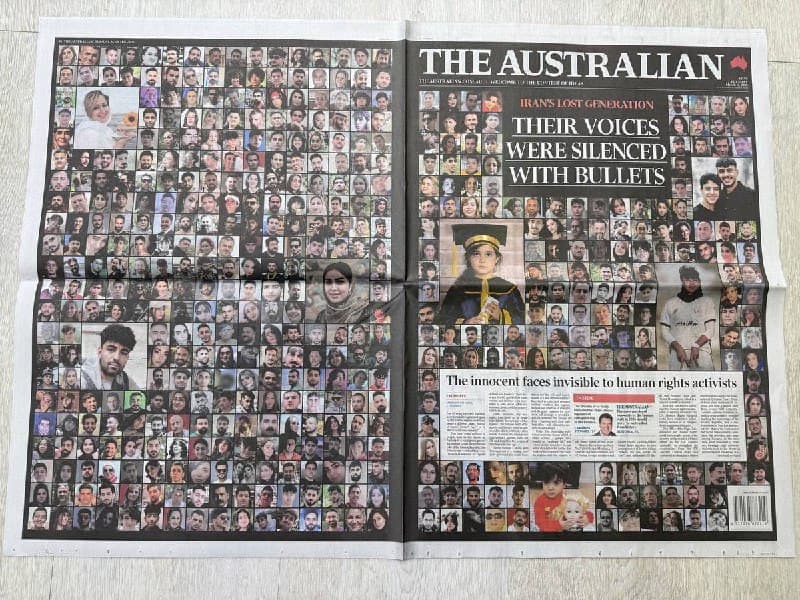 صفحه اول روزنامه اصلی استرالیا که تنها روزنامهایه که سراسری در تمام استرالیا توزیع میشه.

«توی استرالیا ٪۹۰ یا بیشتر اصلا نمیدونن که توی ایران چی شده و چقدر انسان بی گناه کشته شدن! تمرکز این مقاله روی این موضوعه که فعالانی که برای غزه یقه جر میدادند الان کجان؟»

@mamlekate پست در ایکس