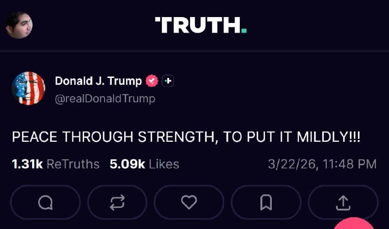 پست جدید ترامپ، ترجمه ماشین:
 «صلح از مسیر قدرت؛ اگر بخواهیم خیلی ملایم بیانش کنیم!!!»
realDonaldTrump

📡 @VahidOnline