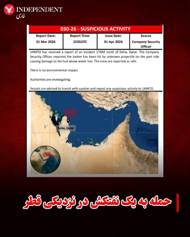 ♦️مقامات اعلام کردند یک نفتکش روز چهارشنبه صبح در نزدیکی سواحل قطر مورد حمله قرار گرفت.
مرکز عملیات تجارت دریایی نیروی دریایی بریتانیا اعلام کرد که پرتابهای به پهلوی این کشتی برخورد کرده است.
این مرکز افزود که خسارت محیطزیستی وارد نشده و خدمه نفتکش در امنیت هستند.
روز سهشنبه نیز یک نفتکش کویتی کاملا بارگیریشده در نزدیکی دبی هدف حمله قرار گرفت. از زمان آغاز جنگ، بیش از ۲۰ کشتی در خلیج فارس توسط رژیم ایران هدف قرار گرفتهاند.
🇸🇦  Indypersian

🤖 @VahidOOnLine