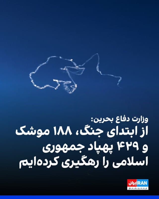 وزارت دفاع بحرین اعلام کرد که از زمان آغاز حملات جمهوری اسلامی، ۱۸۸ موشک و ۴۲۹ پهپاد که به سمت این کشور هدفگیری شده بودند، رهگیری و منهدم شدهاند.
از آغاز حملات اسرائیل و آمریکا به اهدافی در ایران در روز نهم اسفند، جمهوری اسلامی به چندین کشور منطقه حمله کرده است.
🏁 🇬🇧 IranintlTV

🤖 @VahidOOnLine