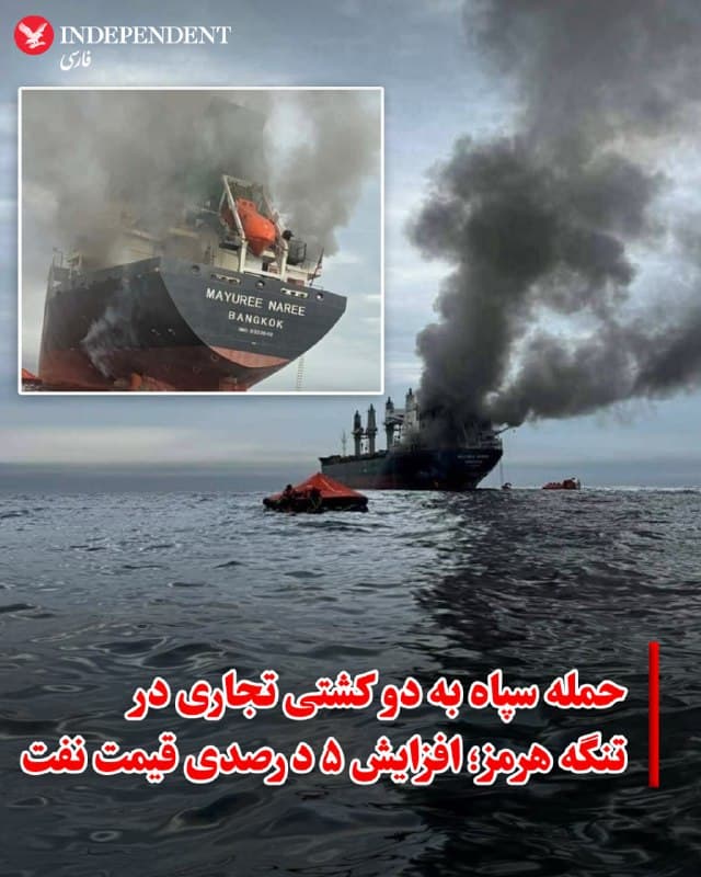♦️ در دوازدهمین روز از جنگ میان ایالات متحده و اسرائیل علیه جمهوری اسلامی، سپاه پاسداران دو کشتی تجاری با نامهای «اکسپرس رم» (با پرچم لیبریا) و «مایوری ناری» (با پرچم تایلند) را در تنگه هرمز هدف قرار داد. به گفته نیروی دریایی تایلند، این حمله منجر به آتشسوزی در کشتی «مایوری ناری» شد. به گزارش خبرگزاری فرانسه، گارد ساحلی عمان ۲۰ خدمه آن را نجات داده و تلاش برای یافتن ۳ مفقود دیگر ادامه دارد.
سپاه پاسداران مدعی شد این کشتیها به دلیل بیتوجهی به هشدارهای دریایی هدف قرار گرفتهاند. علیرضا تنگسیری، فرمانده نیروی دریایی سپاه نیز در یک پیام تلویزیونی تاکید کرد که «از این پس هر شناوری برای عبور از تنگه باید از جمهوری اسلامی مجوز دریافت کند». در پی این اقدام که کارزار تهاجمی جمهوری اسلامی علیه کشورهای همسایه صادرکننده انرژی را تشدید کرده، قیمت نفت بیش از ۵ درصد افزایش یافت. علاوه بر این، تهران تهدید کرده است که مراکز اقتصادی و بانکهای مرتبط با منافع آمریکا و اسرائیل را هدف قرار خواهد داد.
🇸🇦 Indypersian
🤖 @VahidOOnLine