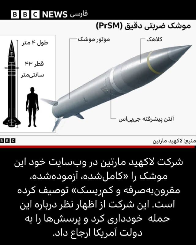 🖊مرلین توماس، سارا جلالی و شایان سرداریزاده
بیبیسی وریفای
کارشناسان تسلیحاتی با تحلیل تصاویر منتشر شده میگویند که در حمله مرگبار ماه گذشته به یک منطقه مسکونی در ایران احتمالا از موشکهای پیشرفته آمریکایی استفاده شده است.
این تحلیلگران گفتهاند، پرتابهای که در تصاویر مربوط به حمله به ساختمانهای مسکونی در شهر لامرد در جنوب ایران دیده میشود، احتمالا یک «موشک ضربتی دقیق» (PrSM) بوده است؛ یک سلاح دوربرد جدید که ارتش آمریکا از آن استفاده میکند.
به گفته رسانههای دولتی ایران، دستکم ۲۱ نفر در حداقل دو حمله به این شهر در آن روز کشته شدند. گفته میشود که این حملات، ساختمانهای مسکونی و یک سالن ورزشی را که حدود ۳۰۰ متر از هم فاصله داشتند، هدف قرار دادهاند.
فرماندهی مرکزی آمریکا، سنتکام، که بر عملیات نظامی این کشور در خاورمیانه نظارت دارد، از اظهار نظر در این مورد خودداری کرده است.
هدف این حمله ممکن است پایگاه سپاه پاسداران انقلاب اسلامی در مجاورت یک سالن ورزشی بوده باشد.
📷Tasnim
ادامه مطلب را از لینک زیر ⬇️بخوانید.
bbc.in
🇬🇧 BBCPersian
🤖 @VahidHeadline