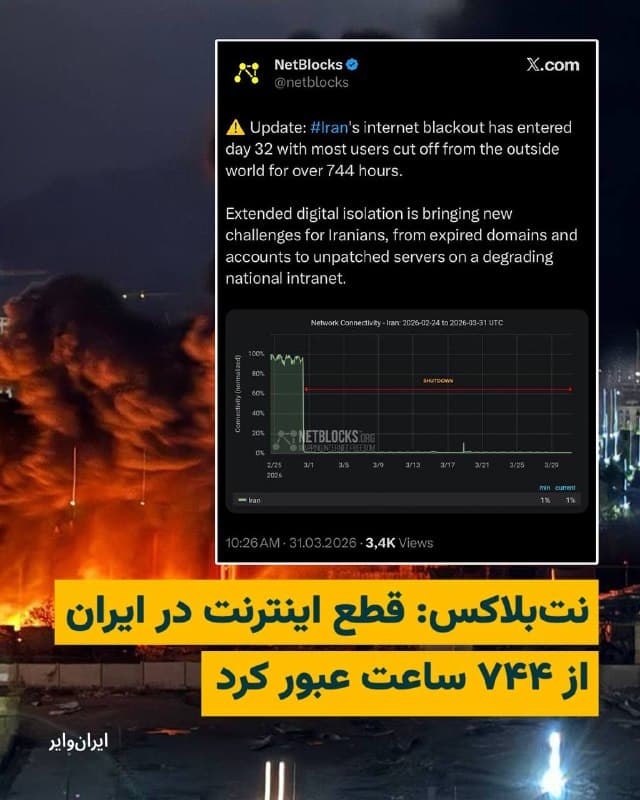 نت بلاکس، نهاد مستقل نظارت بر اینترنت، اعلام کرد که قطع اینترنت در ایران از ۷۴۴ ساعت عبور کرد.
در حساب «ایکس» این نهاد نوشته شده است: «قطعی اینترنت ایران وارد سی و دومین روز خود شده است. انزوای دیجیتالی طولانیمدت، چالشهای جدیدی را برای ایرانیان به همراه دارد، از دامنهها و حسابهای منقضیشده گرفته تا سرورهای وصلنشده در یک اینترانت ملی رو به زوال.»
مقامهای ایران همزمان با قطع سراسری اینترنت، فقط به اعضا و نزدیکان حکومت اجازه دسترسی به اینترنت جهانی می دهند. پیشتر سخنگوی دولت ایران اعلام کرده بود که «سیمکارت» سفید به کسانی که میتوانند صدای مردم را برسانند تعلق میگیرد. هرچند که از سومین هفته جنگ آمریکا و اسراییل با جمهوری اسلامی، بسیاری از خطوط سفید نیز قطع شد تا فقط تعدادی محدود از چهرههای نزدیک به حکومت امکان دسترسی به اینترنت آزاد را داشته باشند.
قطع اینترنت در زمان جنگ که نیاز شهروندان به هشدارهای امنیتی و سلامتی افزایش مییابد، کاربران اینترنت در ایران را به چالشهای فراوانی روبه رو کرده است.
🇺🇸 Farsi_Iranwire
🤖 @VahidHeadline